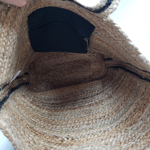 America & Beyond Jute Leopard Print Tote Bag Large Tan Black - Picture 7 of 16